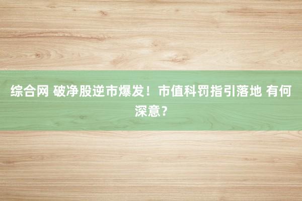 综合网 破净股逆市爆发！市值科罚指引落地 有何深意？