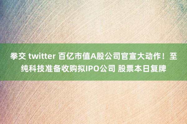 拳交 twitter 百亿市值A股公司官宣大动作！至纯科技准备收购拟IPO公司 股票本日复牌